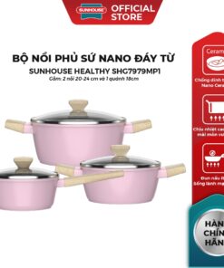 Bộ nồi phủ sứ Nano đáy từ Sunhouse Healthy SHG7979MP1/MT1 – Chống dính Nano Ceramic – Dùng mọi loại bếp