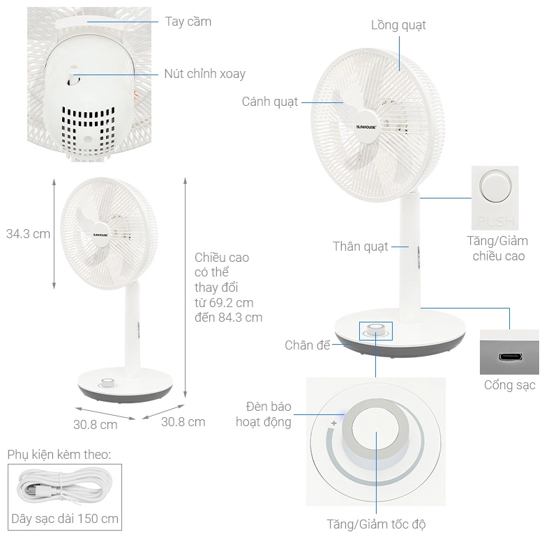 Quạt tích điện Sunhouse 5 cánh SHD7221 - Ảnh 4
